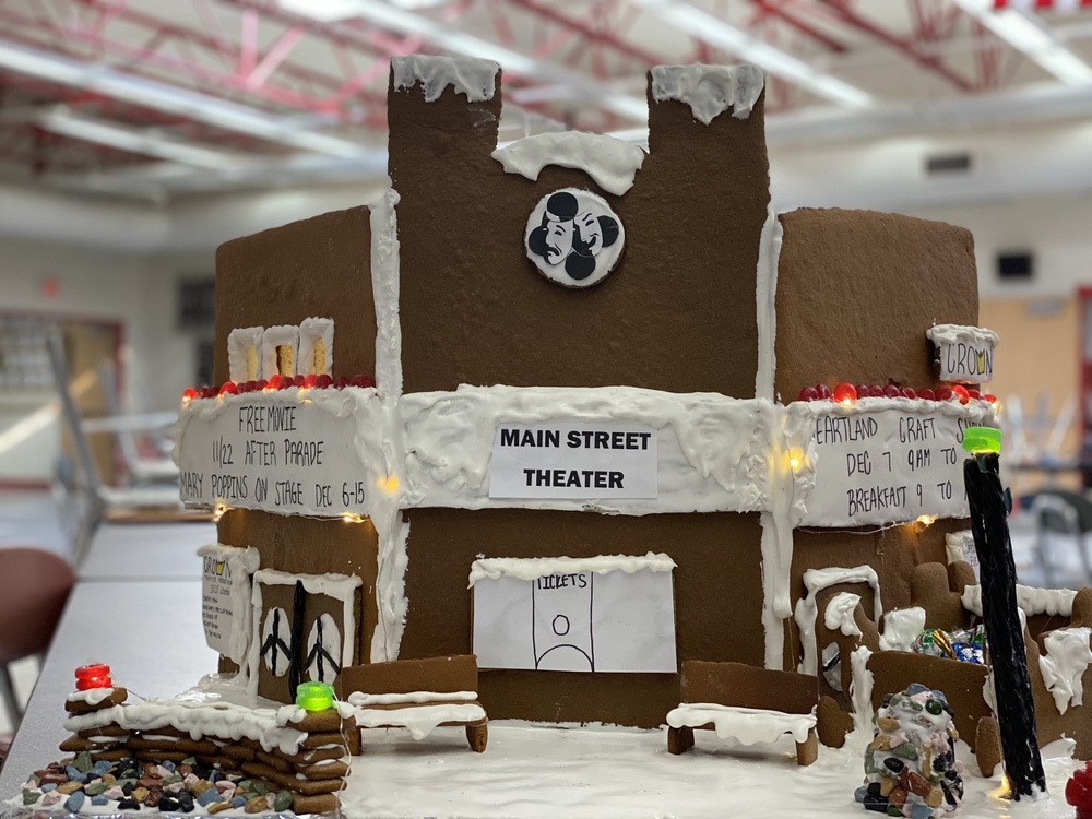 Students made a gingerbread house that's the Main Street Theater,