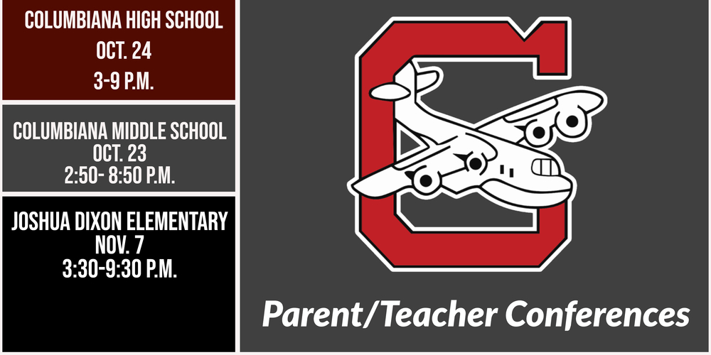 Schedule for Parent Teacher Conferences for each building with Columbiana Logo