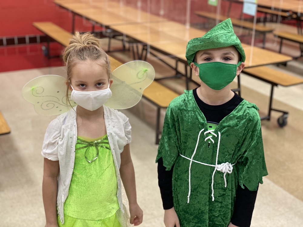 Students dressed as Tinker Bell and Peter Pan