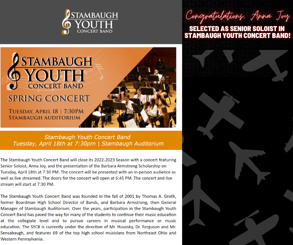 Senior Anna Joy chosen as Stambaugh Youth Concert Soloist!